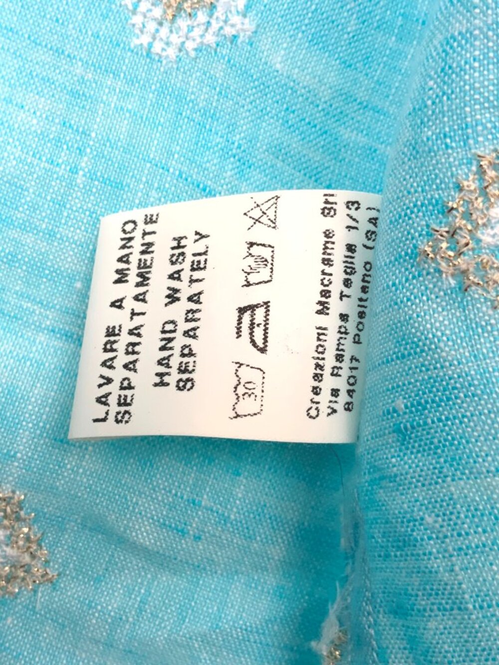 Temptation Positano Blue Straight Cut Embroidered Bohemian Linen Blouse Sz M - Picture 15 of 16